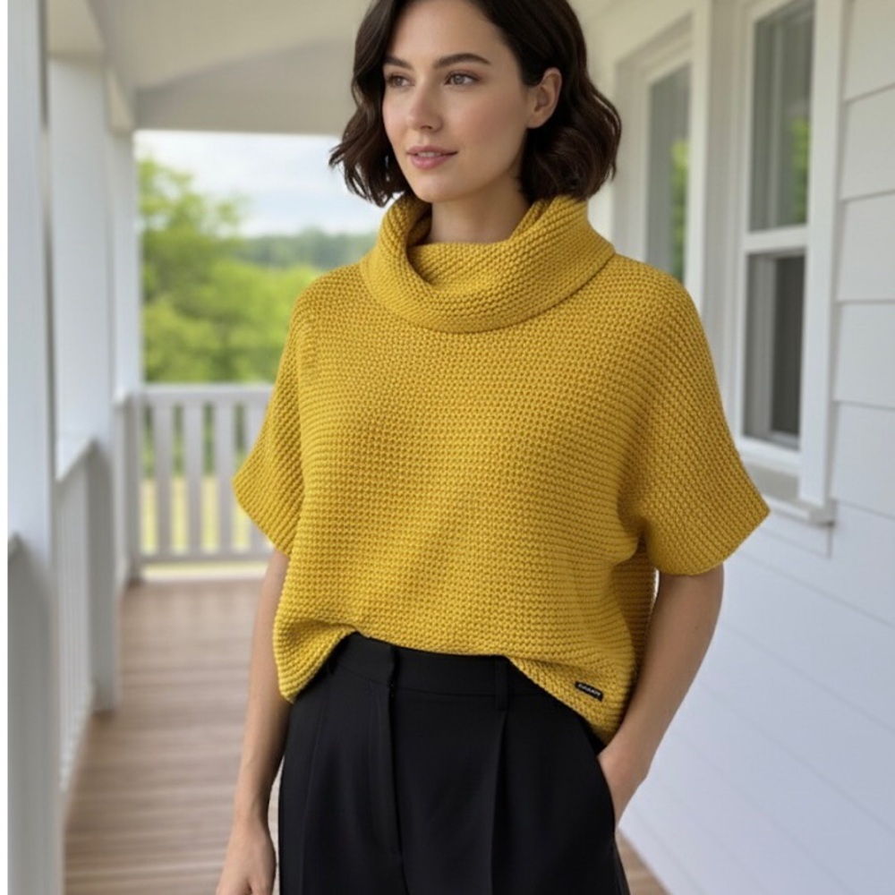 DKNY Women’s Mustard Yellow Oversized Cropped Rollneck Sweater Size 8